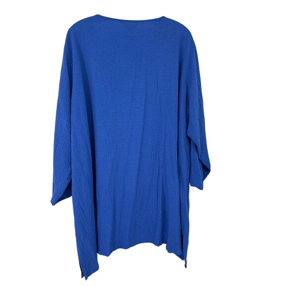 Ali Miles Womens crinkle Blue Tunic Top  Buttoned Sleeves size 2X plus - Picture 4 of 5